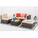 Ensemble de conversation modulaire en rotin 5 pièces avec canapé, coussins, coussins et table en verre