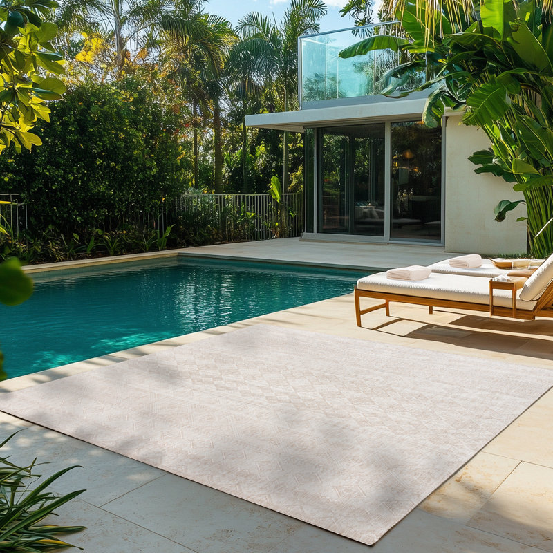 Tapis tissé à plat en polypropylène beige / ivoire Savara Mayview, Rectangle 5 pi 3 po x 7 pi