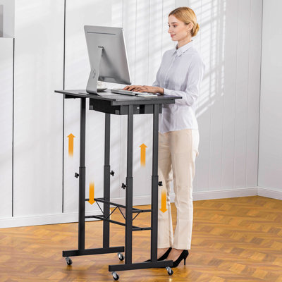 Standing Desk Height Adjustable 80×50Cm, Mobile Small Portable Computer Office Desks With Wheels, Tablet Slot And Smart Storage, Manual Sit Stand Table For Home Office