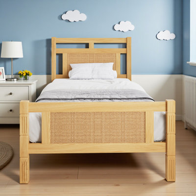 MDF Wooden Bed With Rattan Paper