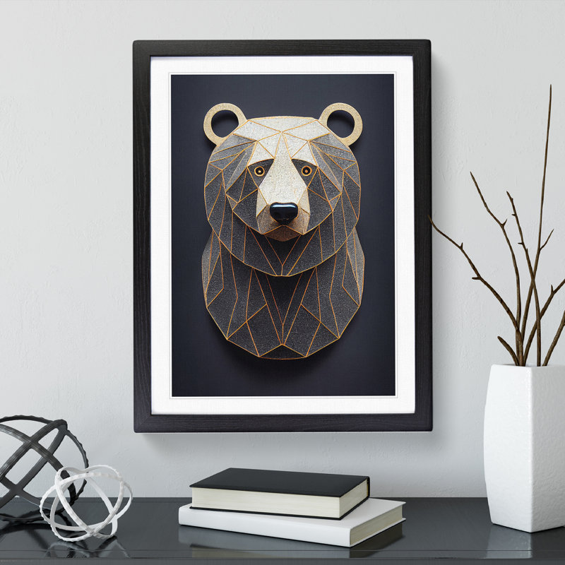 Eye Catching Bear - Single Picture Frame Print, Black, 64cm H x 46cm W x 2cm D