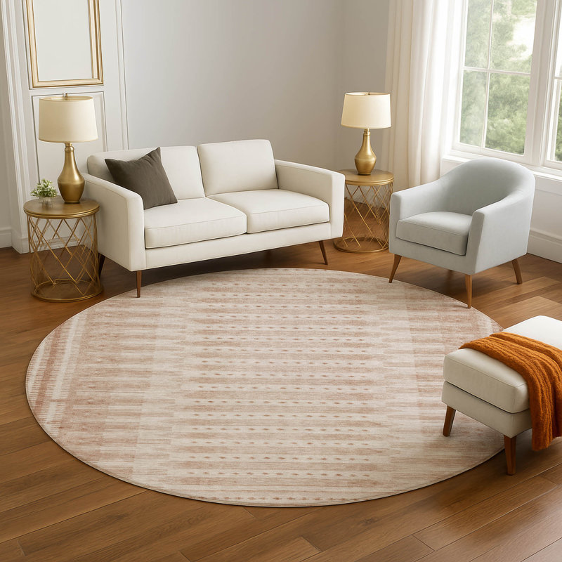 Premium Machine Washable Ashlynn Border Rug, Round 8'