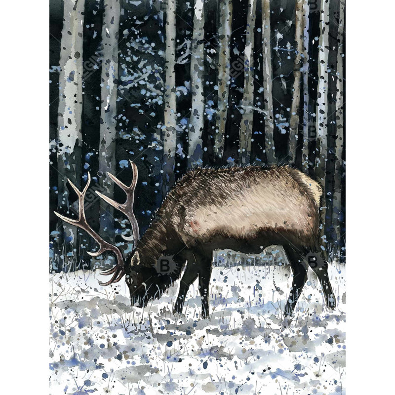 Caribou in the Winter Forest - Snow Rustic Duvet Cover