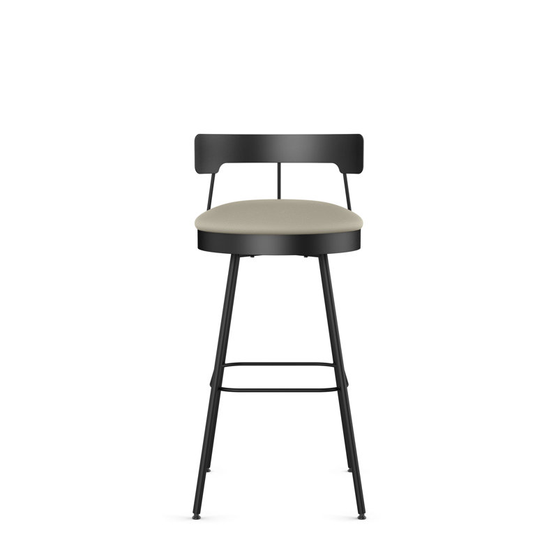 Walley Swivel Counter & Bar Stool, Black, Faux Leather-Greige, Bar Stool (30.25" Seat Height)