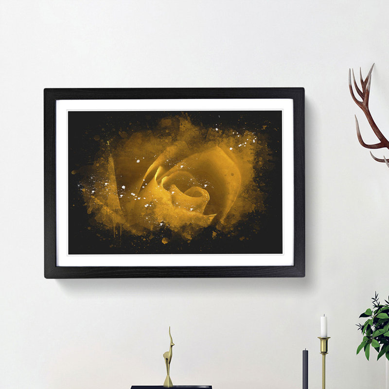Golden Rose Flower - Picture Frame Graphic Art Print, Black Framed, 33cm H x 45cm W x 2cm D