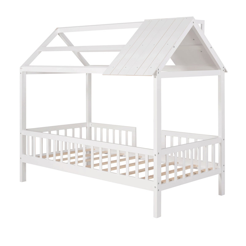 Lit simple en bois avec clôture, Blanc