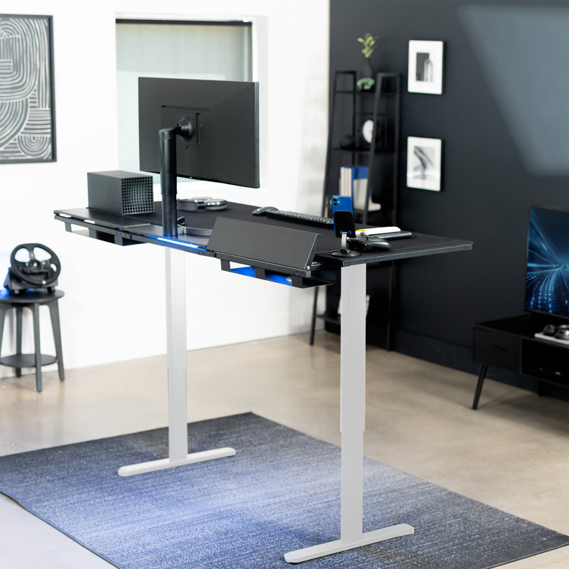 VIVO Electric 71" x 30" Desk, Full Pad, Black Hidden Cable Tabletop, White Frame, White