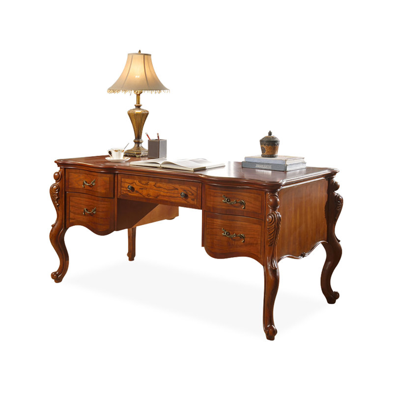 Bureau rectangulaire en bois massif avec tiroirs Walnut