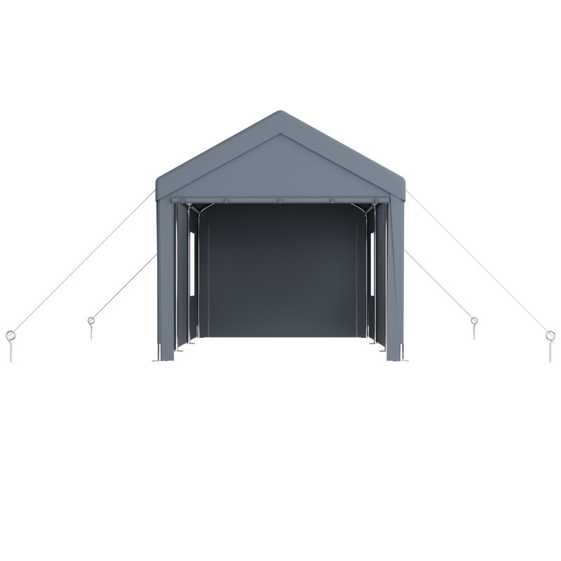 Heavy Duty Carport 10x20, With Canopy & 2 Doors, 4 Vent Windows, Grey For Outdoor Storage Cover Use