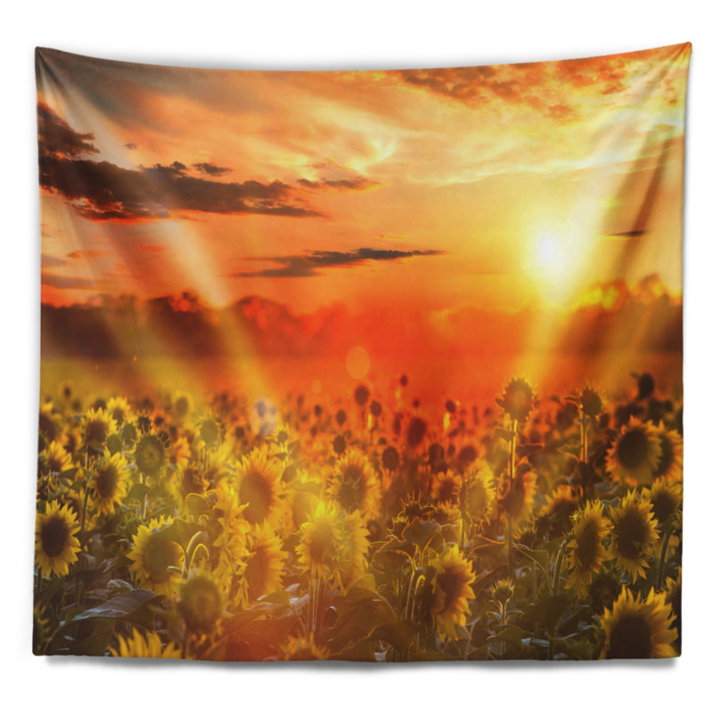 Tapisserie florale, coucher de soleil jaune sur tournesols, H 50 po x l 60 po