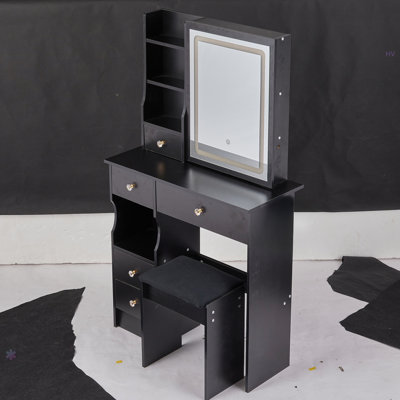 29.2" Small Left Drawer Desktop Vanity Table + Cushioned Stool