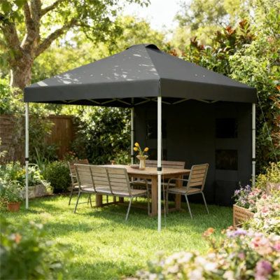 116.9×116.9×113 Inch Dark Gray Pop Up Canopy Sunshade Pergola, Upf50+ Uv Protection, 3-height Adjustable For Outdoor Patio Beach
