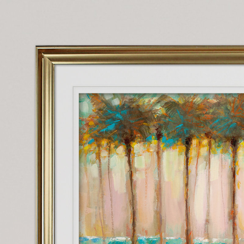 «Palms at Dusk», reproduction de peinture acrylique encadrée, Or, H 20 po x l 24 po x P 1,5 po