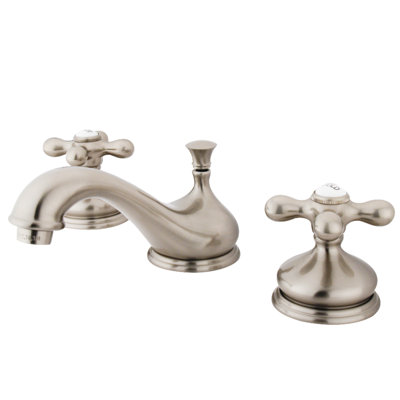 Kingston Brass Heritage Two-Handle 3-Hole Deck Mount Widespread Bathroom Faucet with Brass Pop-Up Drain