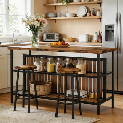 Grondin 47.24" Iron Kitchen Island Set