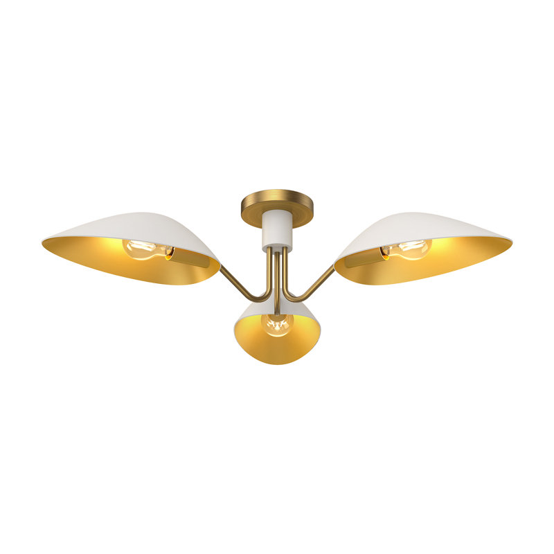 Raelle 3 Light Semi Flush Mount, White/Aged Gold