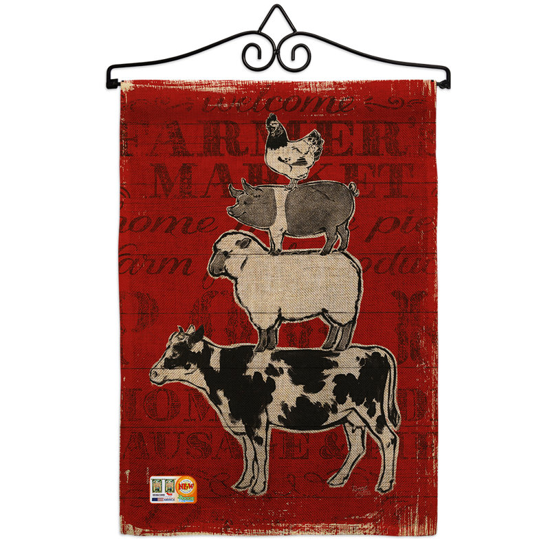 Barnyard friends en toile jute nature ferme animaux impressions, décoration de jardin 2 côtés en polyester 1,5 x 1,1 pieds