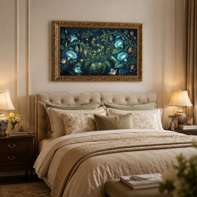 «Glowing Blue Flowers and Vines in Dark Forest», art mural sur toile