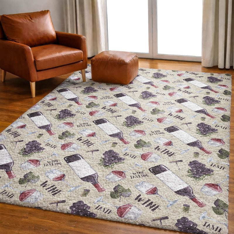 Premium Machine Washable Dream Shag ADS169 Grapes and Wine Rug, 8' x 10'