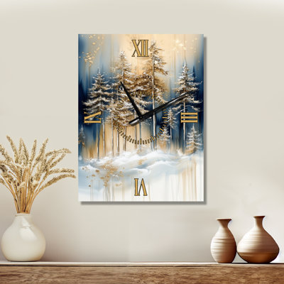 Horloge murale en métal Mountain Gold Forest Pine Tree Roots II - Lodge