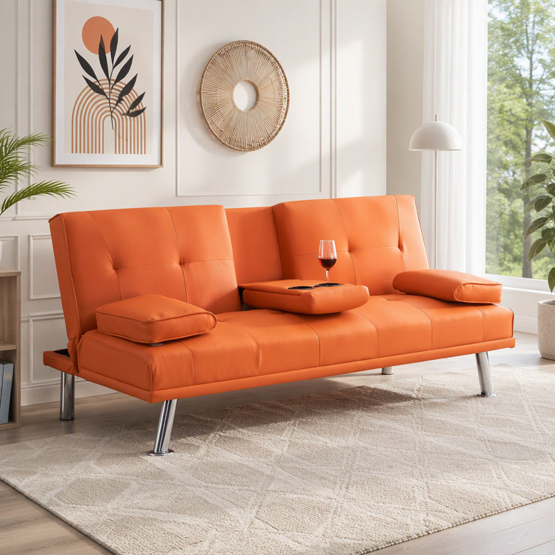 Canapé-lit pliant multifonctionnel avec table basse pour bureau, orange, Orange