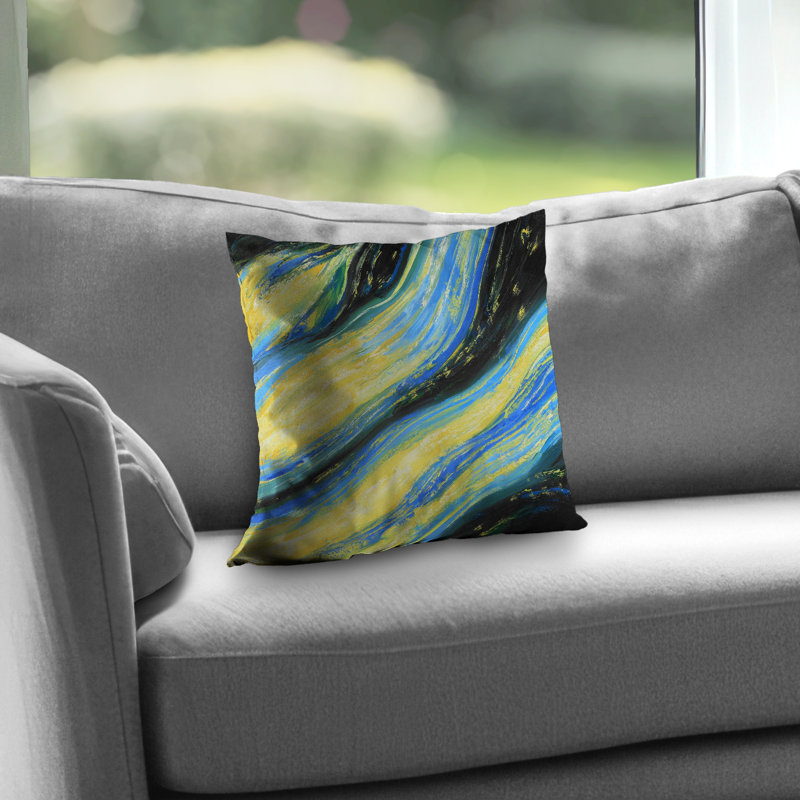 Liquid magic wave Contemporary Black poly twill throw pillow – Poly Twill Throw Pillow with Insert, Double-Sided Print