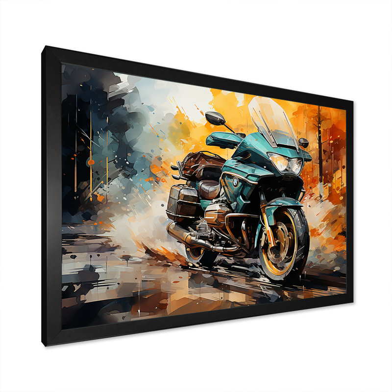 «Watercolor Motclecle Path», art mural sur toile, H 34 po x l 44 po x P 1,5 po, Cadre simple noir