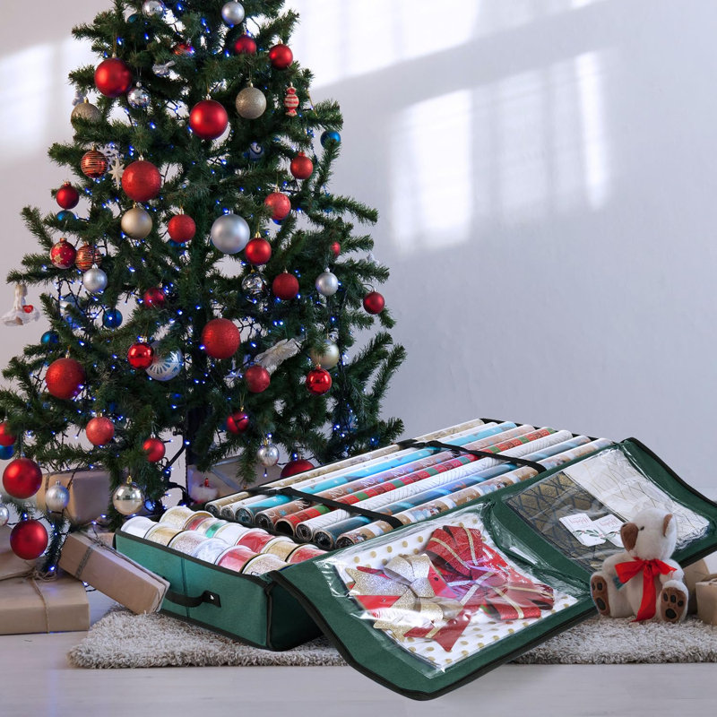 Boîte de rangement pour papier-cadeau - Sac de rangement de Noël avec poches intérieures - Organisateur de papier-cadeau pouvant contenir jusqu'à 22 rouleaux de 101,6 cm (40 pouces) - Organisateur de papier cadeau indéchirable