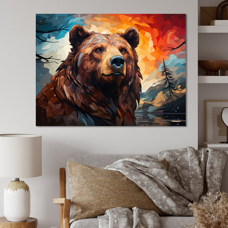 «Deavion Bear Majestic Geometric I», art mural pour salon, Toile tendue, H 34 po x l 44 po x P 1,5 po