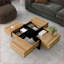 Table basse extensible brune à 4 voies avec 4 rangements cachés, panneau de particules robuste pour le salon-1333046493