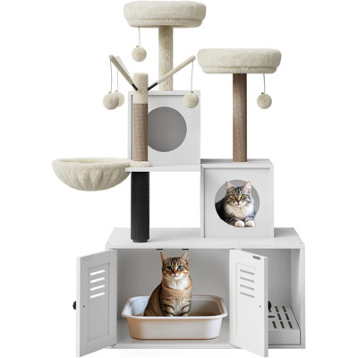 Arbre à chat avec bac à litière, tour à chat moderne 2-en-1