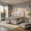 Très grand lit Sam avec lumières DEL, rangement, similicuir capitonné blanc-117559506-117559504