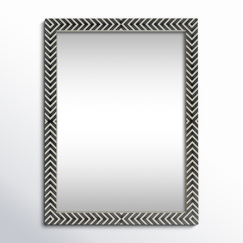 Chevron Patterned Black and White Wood Rectangular Mirror