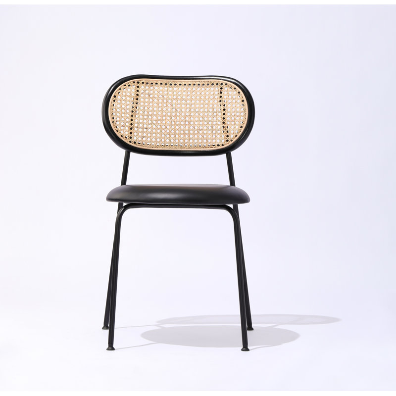 Seneca 18'' H Faux Leather Upholstered Metal Cane Back Side Chair, Black Faux Leather, Black