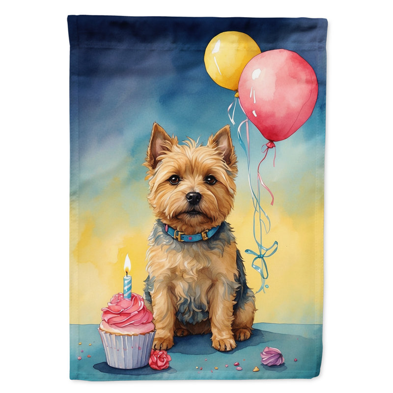 Drapeau de jardin «Happy Birthday», Norwich Terrier