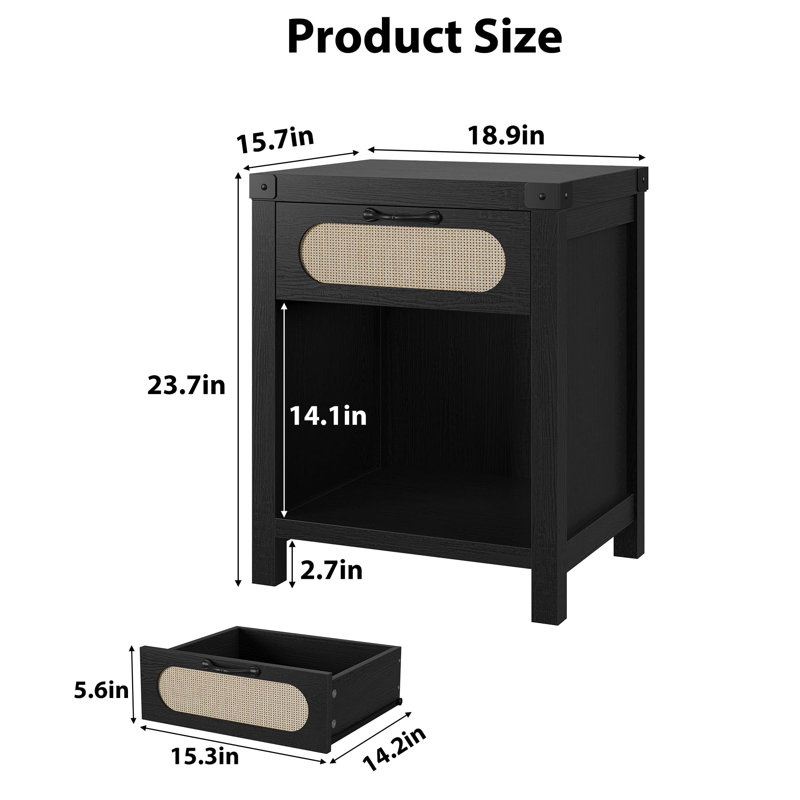 48 cm W Bedside Table, black
