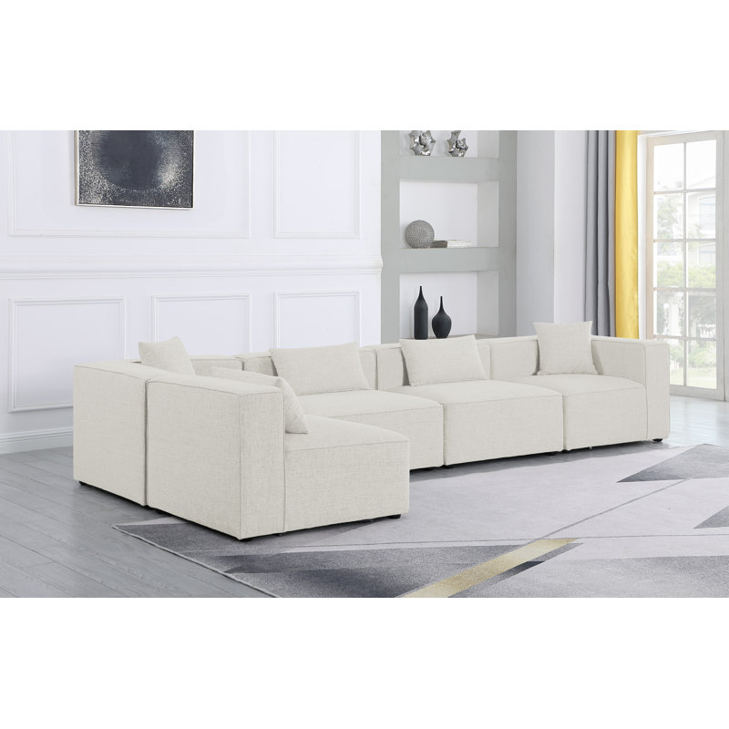 Canapé modulaire réversible d'angle Cube, Tissu crème texturé en lin
