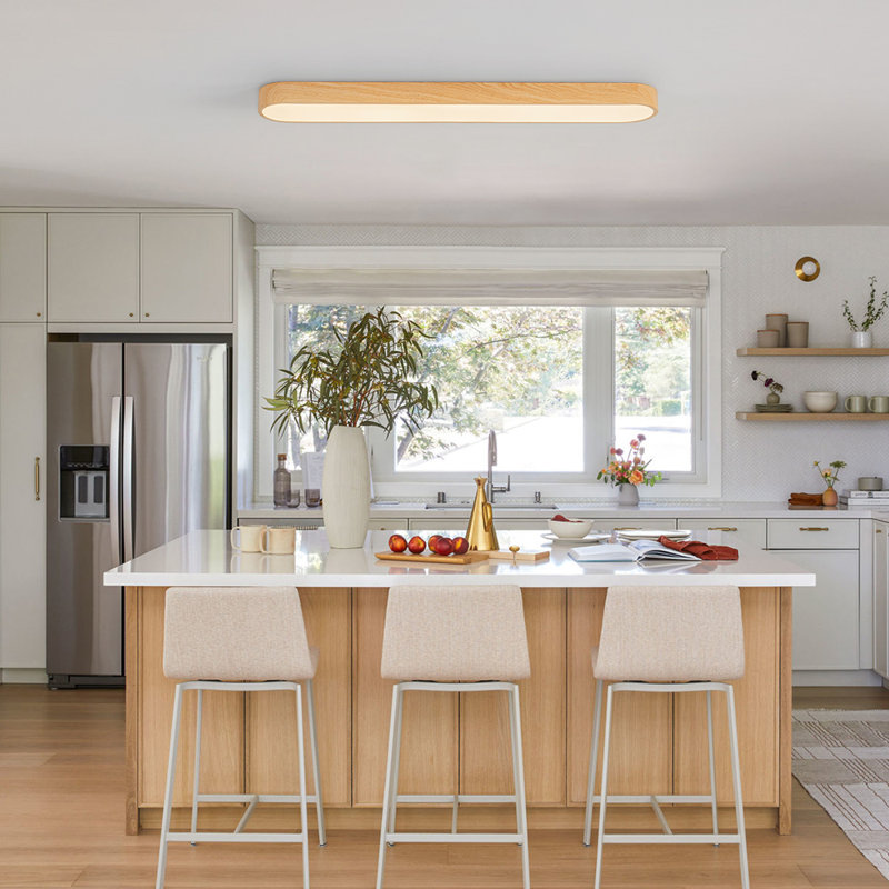 Rectangle Dimmable LED Flush Mount Ceiling Light, Natural Wood