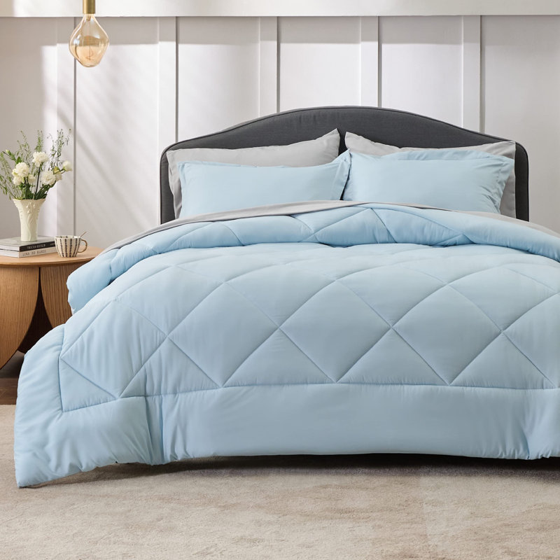 Best Seller Bedsure Comforter Set Reversible Bedding for All Seasons-89GSM, Queen Comforter + 4 Additional Pieces, Sky Blue