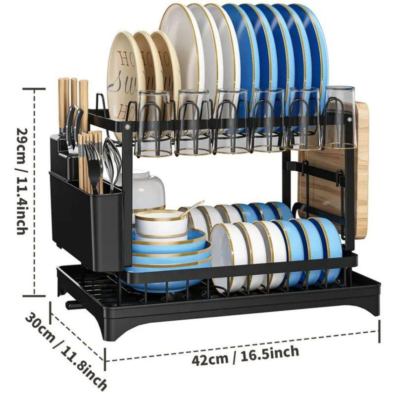 Égouttoir à vaisselle à 2 niveaux antirouille avec égouttoir