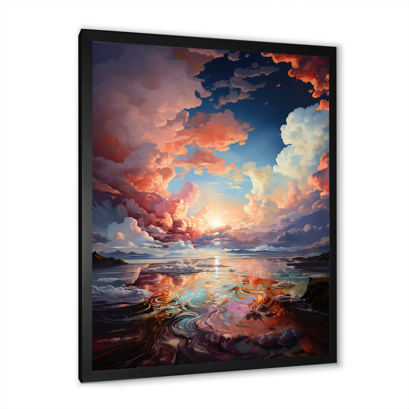 " Clouds Sunset Liquid Ink Landscape V ", Black Single Picture Framed, 20" H x 12" W x 1" D