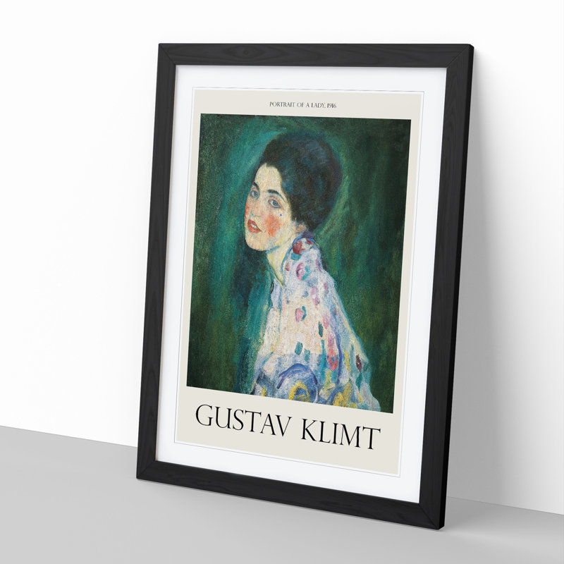Portrait of a Lady Print by Gustav Klimt - Picture Frame Painting, 65cm H x 48cm W x 2cm D, Black Framed