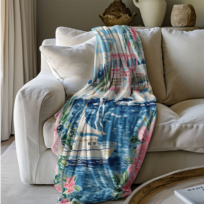 Motif de balise maritime - 1 pièce Sherpa Premium, L 50 po x L 60 po, Preppy Beach Towns