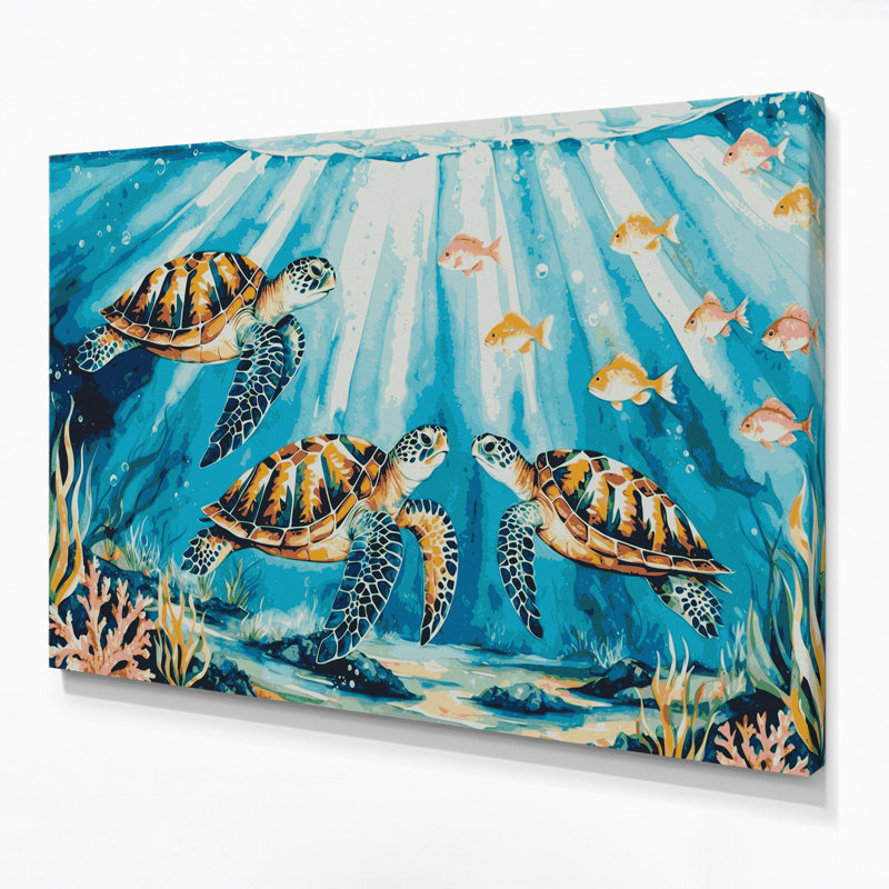 «Hawaiian Sea Turtles», art mural sur toile verte, H 11 po x l 14 po
