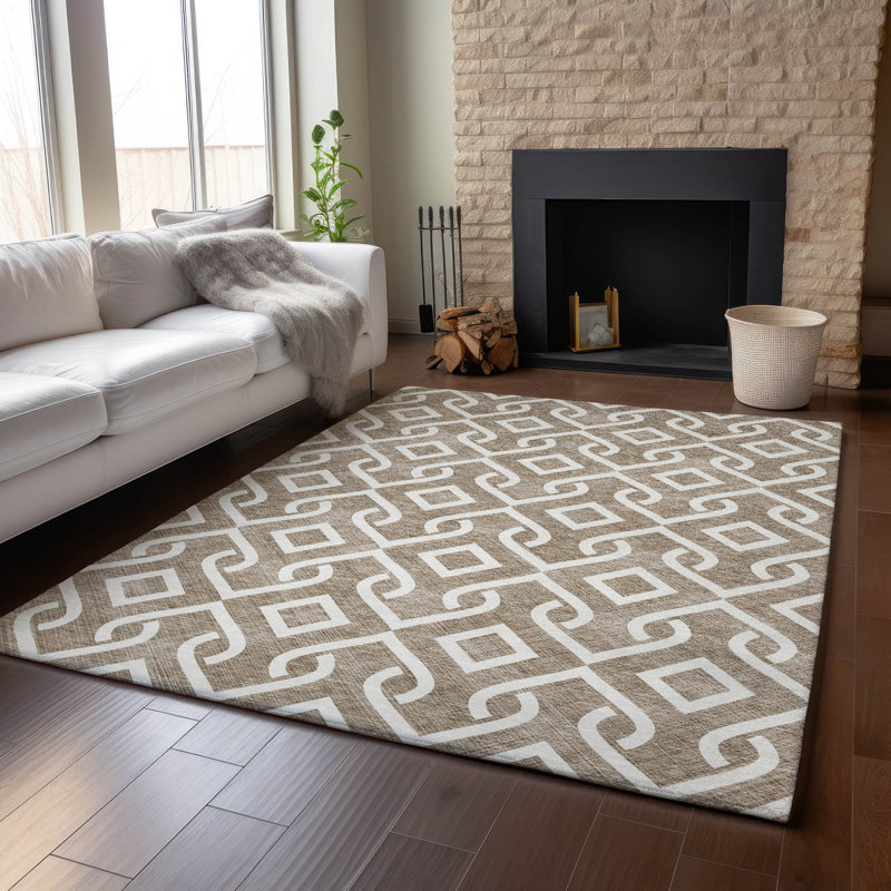 Tapis brun Cerrito lavable à la machine de qualité supérieure, Rectangle 5 pi x 7 pi 6 po