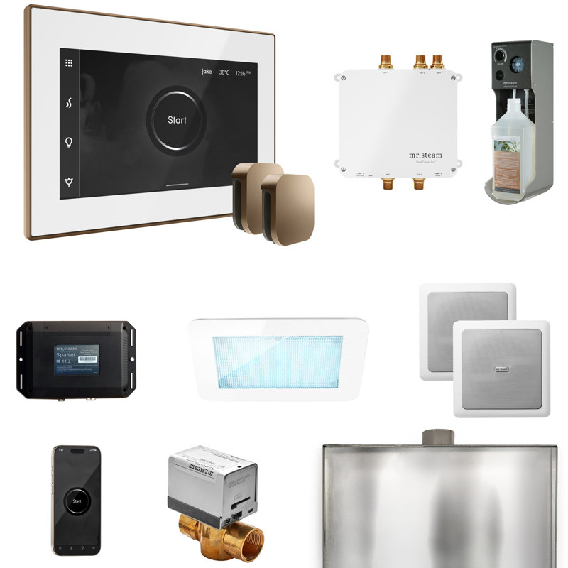 Bliss Max Steam Shower Control Package with iSteamX Control and Steamhead , White/Nouveau Bronze