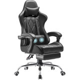 Gaming Chair with Footrest and Massage Lumbar Support, Ergonomic Computer Seat Height Adjustable with 360°Swivel and Headrest, Black