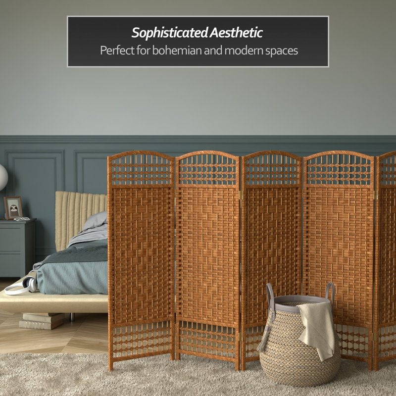 47.25" x 48" Fiber Weave 3 Panel Room Divider, 6 Panel, Dark Beige