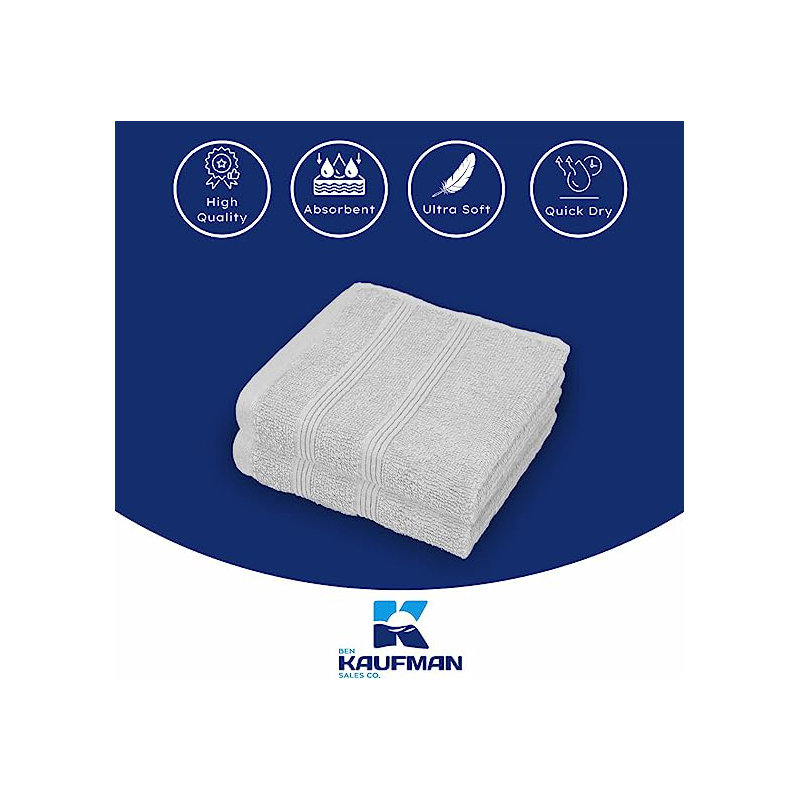 Kaufman - Premium Washcloth (13x13 Inches) 100% Cotton Ring Spun, Highly Absorbent, Durable, Light Gray