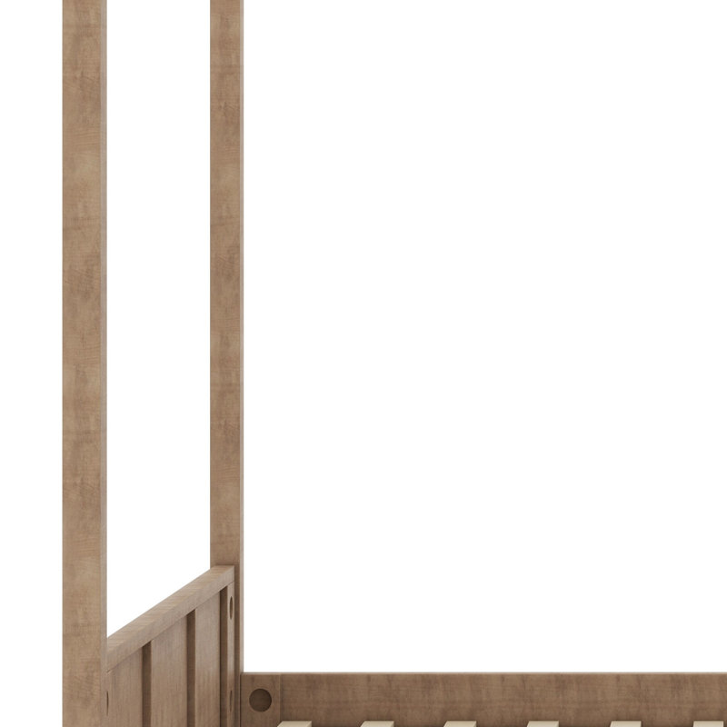 Lit plateforme élégant à baldaquin en bois, tête de lit tapissier, aucun sommier tapissier requis, Queen, Natural Walnut